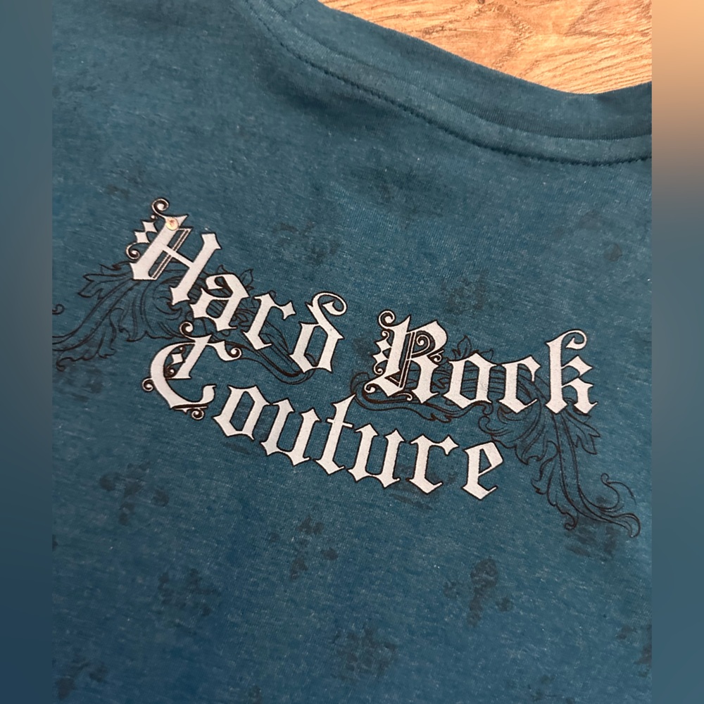 Hard Rock Cafe Couture London Embellished Teal Graphic Tee - Picture 5 of 5